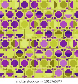 Colorful Mosaic Background with Multicolored Squares and Circles. Colorful Background for Tile, Fabric, Paper, Tablecloth, Banner, Textile. Colorful Mosaic Background in Classic Style. Pattern.