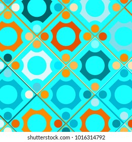 Colorful Mosaic Background with Multicolored Squares and Circles. Colorful Background for Tile, Fabric, Paper, Tablecloth, Banner, Textile. Colorful Mosaic Background in Classic Style. Pattern.