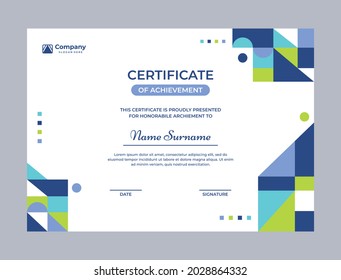 Colorful mosaic certificate template vector design