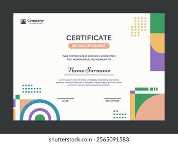 Colorful mosaic certificate template vector design