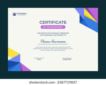 Colorful mosaic certificate template vector design