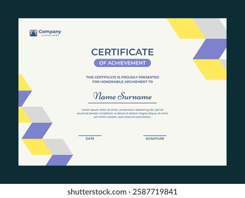 Colorful mosaic certificate template vector design