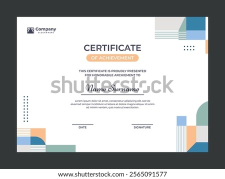 Colorful mosaic certificate template vector design