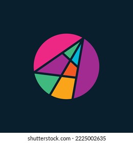 Colorful mosaic circle vector logo with angular elements. Suitable for art gallery, product, brand, fashion, company, business, and industry.