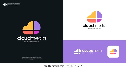 Colorful mosaic cloud tech logo design.