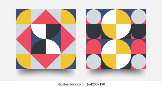 Colorful Mosaic Covers Design. Minimal Geometric Pattern. Abstract Vector Pattern Design In Scandinavian Style For Branding, Web Banner, Business, Fashion, Prints On Fabric.