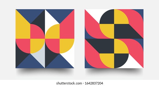 Colorful Mosaic Covers Design. Minimal Geometric Pattern. Abstract Vector Pattern Design In Scandinavian Style For Branding, Web Banner, Business, Fashion, Prints On Fabric.