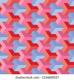 Farbige Mosaikdecken, Design. Minimales geometrisches Muster vektor Vektor Nahtlose abstrakte Hexagonaldreieck Muster auf blaurosa und rotem Hintergrund
