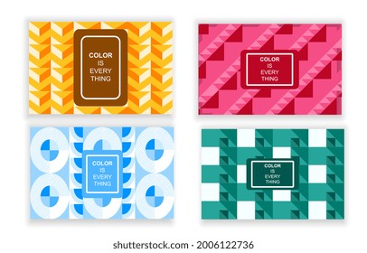 Colorful mosaic covers design. Colorful posters with a place for the inscription. A collage of abstract backgrounds with geometric shapes. Monochrome design. Minimalistic illustration for printing