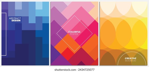 Colorful mosaic covers set. Minimal geometric pattern background. Modern vector illustration.
