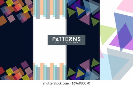 Colorful mosaic and cube covers design. Minimal geometric pattern layouts set.