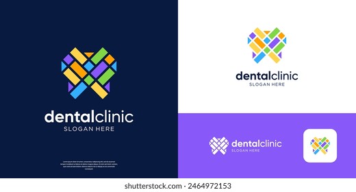 Colorful mosaic dental care logo design. Geometric dentistry logo design template.