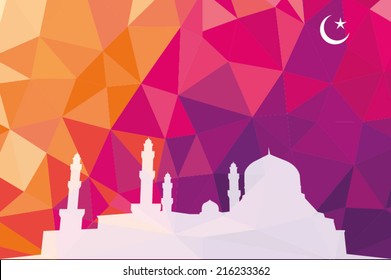 Colorful mosaic design - mosque white silhouette, red color