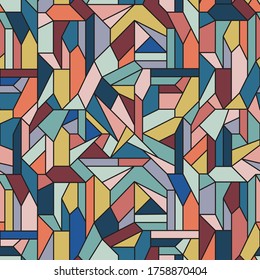 Colorful mosaic geometrical pattern.  Seamless vector illustration, abstract wallpaper, wrapping paper, fabric, textile