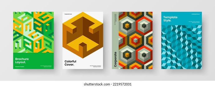 Colorful mosaic hexagons brochure layout collection. Trendy book cover A4 vector design concept set.