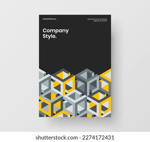 Colorful mosaic hexagons company cover template. Unique handbill A4 vector design illustration.