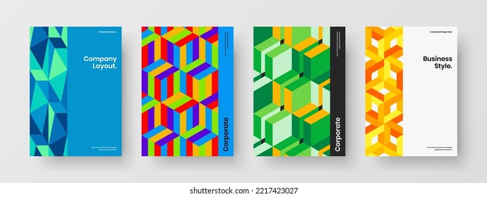Colorful mosaic hexagons handbill layout composition. Amazing annual report A4 design vector template collection.