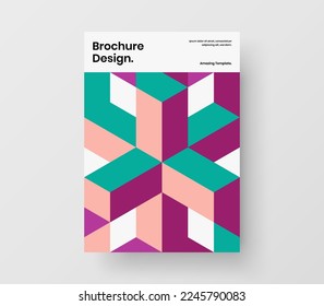 Colorful mosaic hexagons handbill template. Modern journal cover design vector layout.