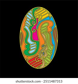 Linhas coloridas em mosaico com forma oval.