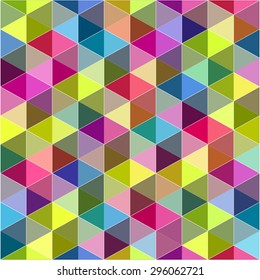 Colorful mosaic luminous futuristic background with dimensional geometric blocks, cubes and triangles