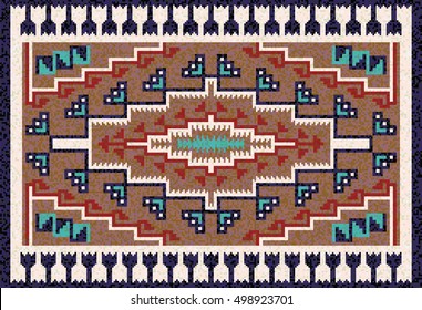 Colorful mosaic Navajo rug with traditional folk geometric pattern. Navajo rug native American Indian blanket. Vector 10 EPS illustration.