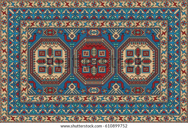 Colorful Mosaic Oriental Kazak Rug Traditional Stok Vektör (Telifsiz