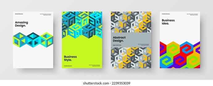 Colorful mosaic pattern book cover layout composition. Premium corporate identity A4 vector design illustration bundle.