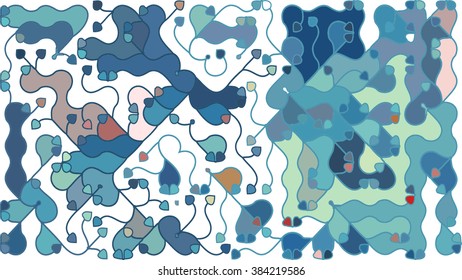 Colorful mosaic pattern consisting of a smooth curved lines against white background