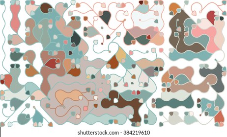 Colorful mosaic pattern consisting of a smooth curved lines against white background