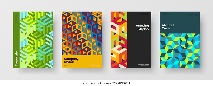 Colorful mosaic pattern poster concept composition. Trendy book cover design vector illustration set.