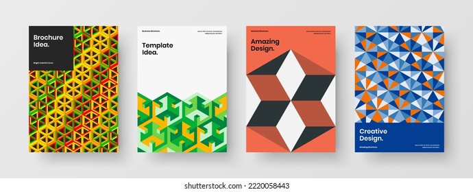 Colorful mosaic pattern poster layout composition. Bright company brochure A4 design vector illustration collection.