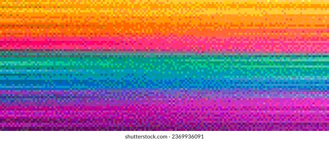 Colorful mosaic pixel art texture. Pixelated rainbow horizontal gradient background with dither effect. Vector background