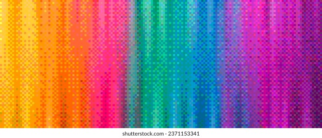 Textura colorida de píxeles de mosaico. Fondo de gradiente vertical de arco iris pixelado con efecto difuso. Fondo del vector