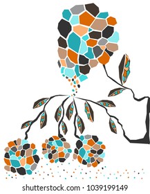 colorful mosaic  plant , vector illustration, abstract hand drawn tree.
