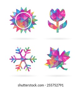 Colorful Mosaic Polygon Style Four Seasons Icons EPS10 vector, Isolate on White for all type of Communication arts
