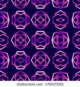 Colorful mosaic seamless pattern. Vector design template in trendy bright gradient colors with abstract shapes. 3D visual effect.