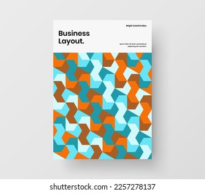 Colorful mosaic shapes cover concept. Premium company brochure A4 vector design layout.