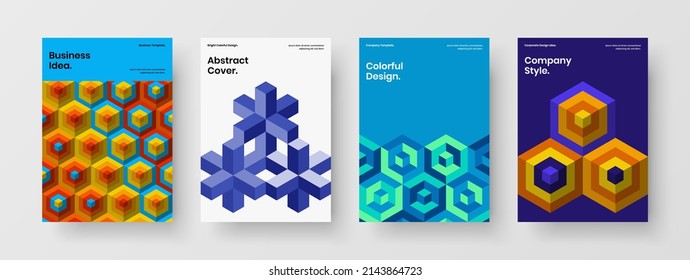 Colorful mosaic shapes cover layout collection. Modern pamphlet vector design template set.