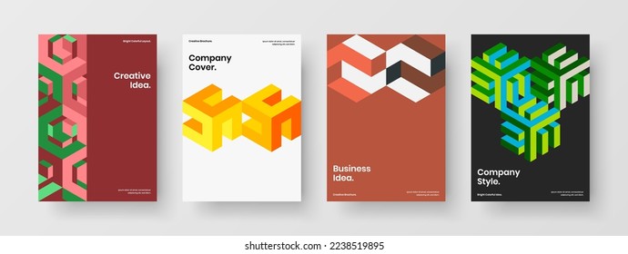 Colorful mosaic shapes magazine cover illustration bundle. Creative poster A4 vector design concept composition.