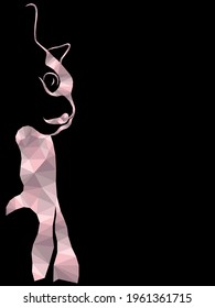 Colorful mosaic of a silhouette cat's body in muted colors isolated on the black background, decoration on glass for children