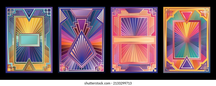 Colorful Mosaic Stained Glass Windows Style Backgrounds, Art Deco Decoration Copper Frames