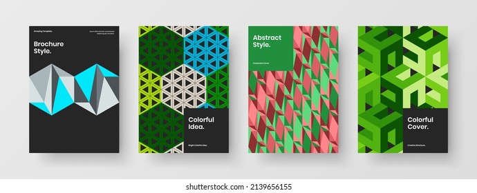 Colorful mosaic tiles catalog cover layout collection. Creative annual report vector design concept set.