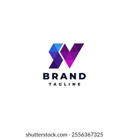 Colorful Mosaic Triangle Initial Letters S and V Logo Design. Simple Initial SV Letter Mosaic Triangle Logo Design.