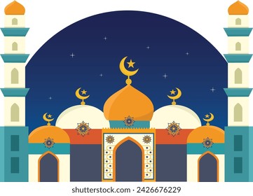 Colorful mosque building, islamic vector elements