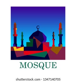 Colorful mosque logo, vector background. Wpap style