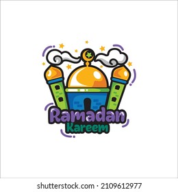 Colorful mosque ramadan cartoon logo design