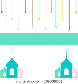 Colorful The Mosque, Stars, Moon, And Cloud Template Design - Place For Your Design, Text