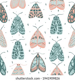 Colorful moths seamless pattern. Vector illustration