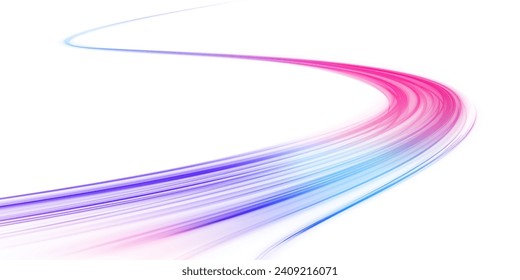 A Colorful Motion Background of City Light Trails. Luminous green neon waves PNG. Colored shiny sparks of spiral wave. Curved bright speed line swirls.	