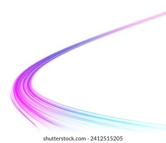 Un colorido fondo de movimiento de los senderos de luz de la ciudad. Luminosas olas de neón verde PNG. Chispas brillantes de color de ola espiral. Giros de línea de velocidad brillante curvados.	